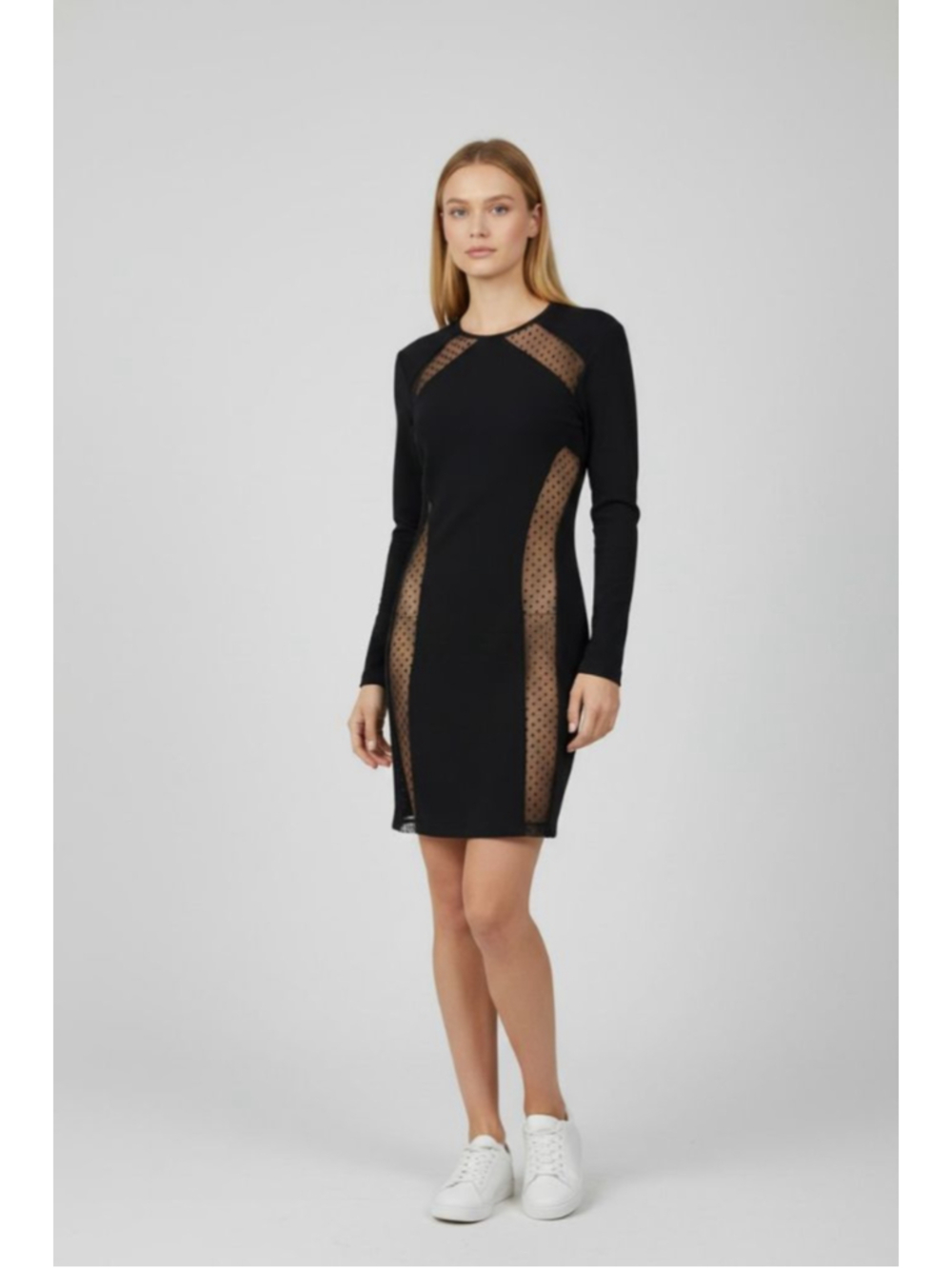 The Kooples Paris Milano Shaped Black Mesh Panel Bodycon Dress S NWT